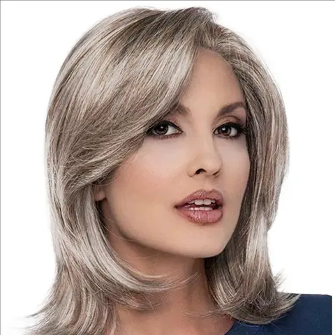 Black Women's 100% Human Hair Short Straight Bob Wig - Dark Gray Ombre with Bangs & Gray Highlights, Sleek Look, Bubble Headband, Knotted Headband, High-Temperature Safe, Mesh, Fashionable Hair Accessories (Full Machine Wig for Females)