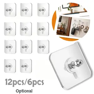 6/12pcs Drill-Free Screw Stickers, Strong Adhesive Nail-Free Wall Hooks, Self Adhesive Hooks for Hanging Pictures Without Nails Wall Mounted Hook, Wall Hanging Fastener, Convenient Hook