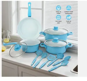 13Pcs Pots and Pans Set Granite Coated Set Nonstick Induction Cookware Set BLUE