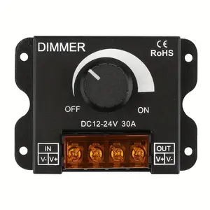 1pc HOOANKE LED Light Strip Dimmer Controller - Single Channel for 5050 3538 5630 Single Color LED Strips - 12-24V 30A PWM Dimmer with Dimmer Knob & ON/Off Switch - Manual Brightness Control | Durable Casing