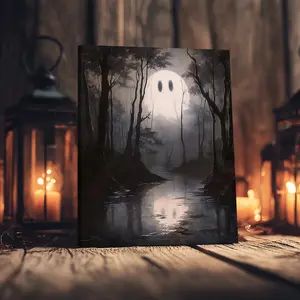 1 Count Wooden Framed Canvas, Moonlit Ghost Forest Poster, Halloween Decorative Poster, Funny Poster, Horror Poster Party Hanging Picture, Modern Art For Living Room, Bedroom, Family Decoration, Ideal Gift, Waterproof, Print
