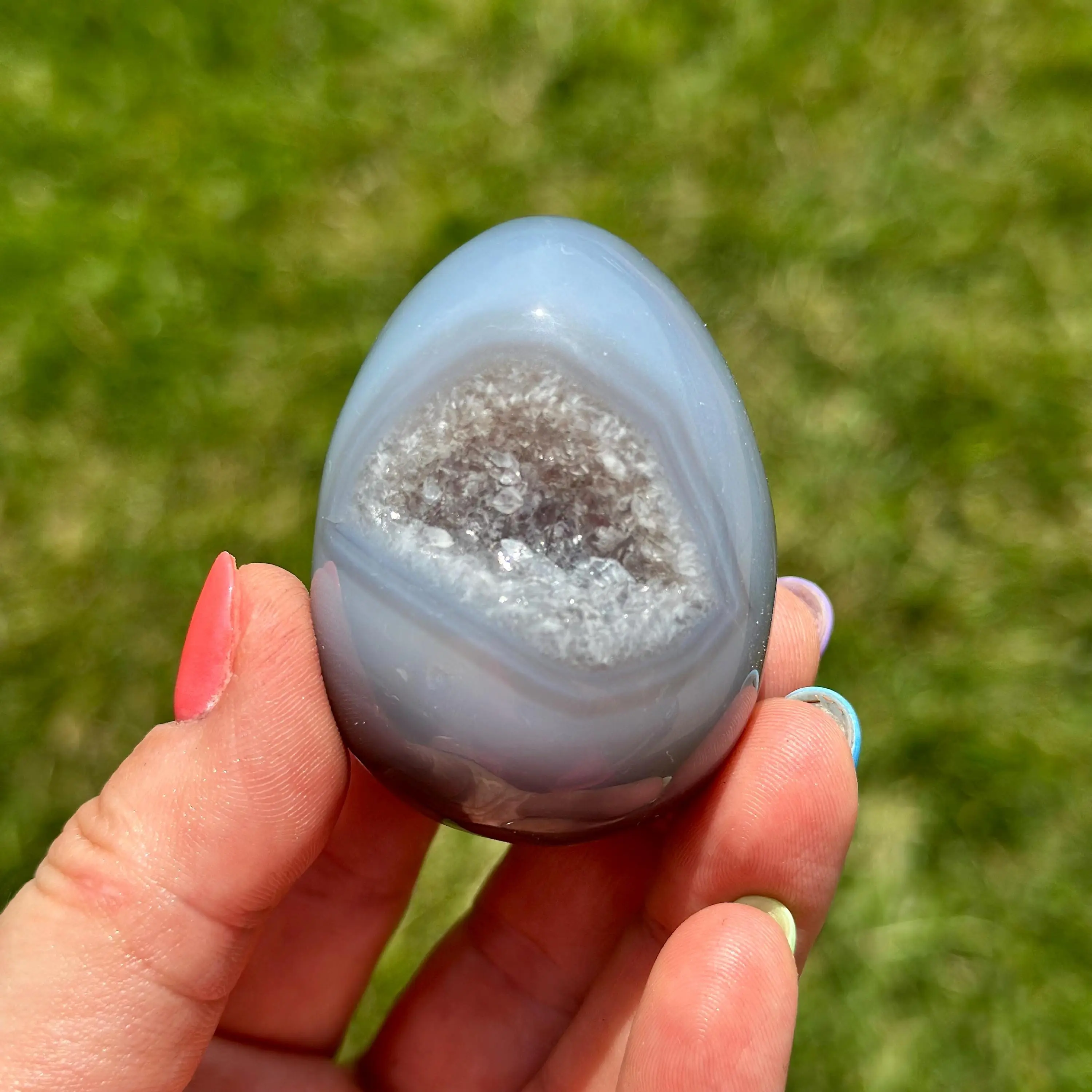 Agate Egg with Druzy (2") - Polished Agate Crystal Egg with Quartz Crystals