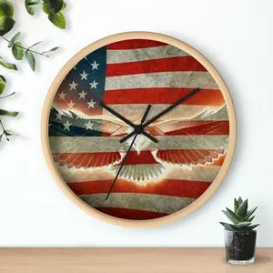 Electric Eagle Wall Clock Decor Wooden