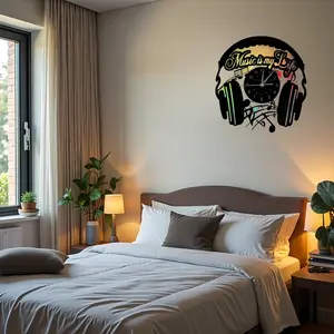 1 Earphone Note Vinyl Record Wall Clock - Music Themed Decoration for Home, Office Or Studio, Powered By LED Batteries (excluding AA Batteries), Perfect for Music Enthusiasts, Music Wall Clock Retro Light gift box her Shadow Switch graduation