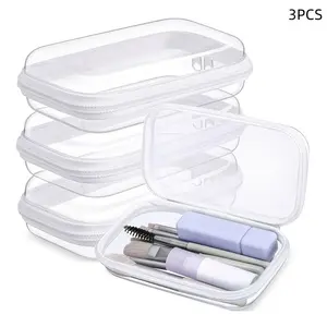 3-Pack Zipper Storage Boxes, Transparent Plastic Organizer, Clear Plastic Containers, Durable Storage Organizer, Makeup Organizer Box, Beauty Organizer, Ideal for Cosmetics, Travel, Daily Use, Easy to Store and Sort