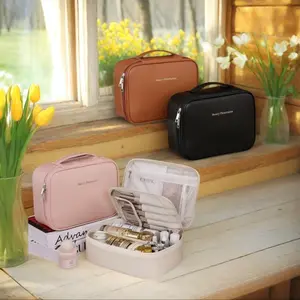 Makeup Bag Set, Large Capacity Makeup Storage Bag with Adjustable Dividers, Travel Cosmetic Organizer, Makeup Organizer Pouch, Versatile Storage Bag for Skincare, Lotion, Cream, Lip Balm, Eyeliners, Makeup Brushes, Cosmetics