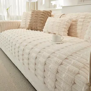 Solid Color Fuzzy Sofa Towel, 1 Count Non-slip Soft Comfortable Sofa Protector, Sofa Protective Cover for Home Living Room