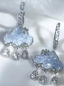 Cute Cloud Hanging Earrings, Blue Crystal Rain Cloud Drop Earrings, Cute Cube Zirconia Pendant Earrings, Jewelry