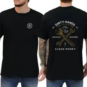 Dirty Hands Tool Co. Men's Cotton T- - Bold Wrench Graphic, 2025 "Knuckle Busters Clean Money" Blue Collar Slogan, Unisex Streetwear Top for Hard Workers (Black Hoodie, Black Sweatshirt Options) funny shirts men