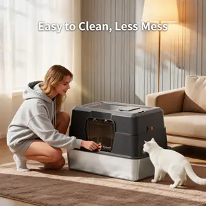 stainless steel cat litter box, enclosed cat litter box, large cat litter box,easy clean cat litter box, non-stick litter pan, anti-tracking cat litter box, top entry cat litter box, front entry cat litter box, multi-cat litter box, indoor cat toilet,summ