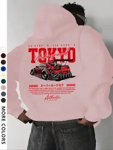 Men's Tokyo Racing Graphic Hoodie, Casual Loose-Fit Long Sleeve Pullover, Spring & Fall Fashion Sweatshirt with Pocket