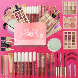 Beginner‘s  10-30 pcs makeup kit, 18 color pink eye shadow eye plate, highlight pen, shadow pen, eyeliner pen, eye black, powder blusher, face repair, lip glaze, powder, makeup case, large capacity facial makeup gift box