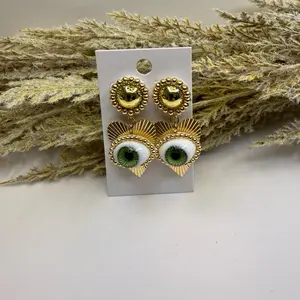 Heart Earrings with Eyes and Gold Accents for Women's Fashion