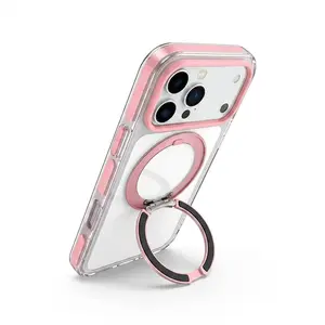 360-degree stand magnetic case suitable for Apple 17Promax phone case, iPhone 16PM protective cover, 15Pro anti-drop transparent phone case