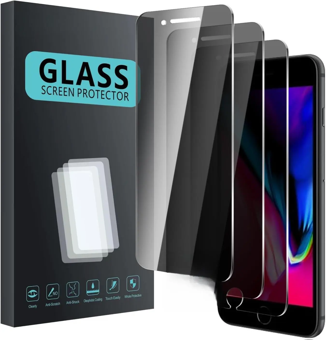 3 Pack Privacy Screen Protector for iPhone 8 Plus/7 Plus, Anti Spy Tempered Glass 9H Hardness, Black Protector Anti Spy, Bubble Free, Anti-Scratch Cases Protective