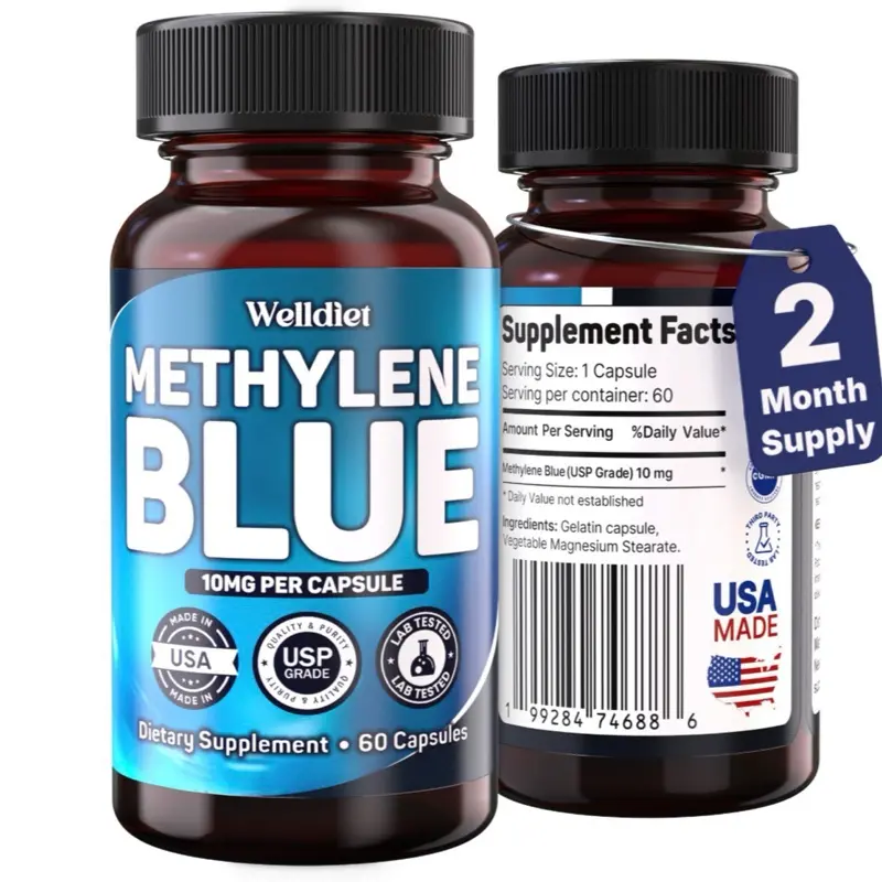 Welldiet Methylene Blue 10mg per Capsule - 60 Capsules USP Grade Quality Made in USA Healthcare Supplement - Support brain health