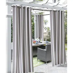 212 MAIN Commonwealth 50x96 in. Coastal Cabana Stripe Light-Filtering Privacy Grommet Top Indoor/Outdoor Curtain Panel, Taupe - Easy Install Curtain, Rod Compatible, UV Protection, Coastal Baby Room Decoration, Privacy Grommet Curtains