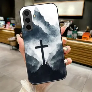 Landscape Cross  2D pattern Black Frame Glass Phone Case suitable for Samsung Galaxy A36 A12 A13 A14 A15 A16 A23 A24 A25 A26 A32 A33 A34 A35 4G 5G new model Individual Design,Unique Phone Case，ideal holiday gift