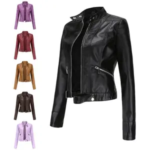 New women's short leather jackets, small outerwear for spring and autumn, stand - collar ladies' leather jackets, women's thin - style leather outerwear Tops Black Womenswear Coats Comfort Fitted Casual Elegant