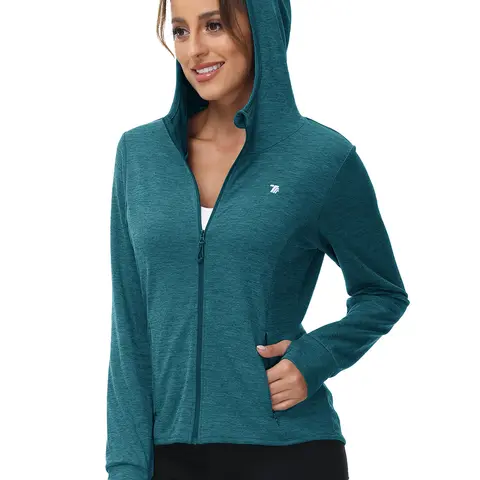 TBMPOY Women's UPF 50+ Sun Protection Zippered Jacket - Full Zip Hood, Lightweight Quick-Dry Long Sleeve Shirt with Thumb Holes, 4 Pockets, Breathable UV Hoodie for Hiking Fishing Outdoor Sports