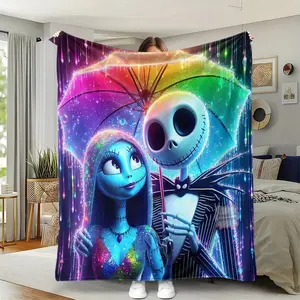 Christmas Night Jack Sally Umbrella Theme Flannel Blanket, Soft Warm Starry Sky Print, Perfect Gift for Valentine's Day, Birthday, Holiday