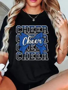100% Cotton T-shirts Coquette Cheer Bow Sport Cheerleader Cheerleading Blue T-Shirt