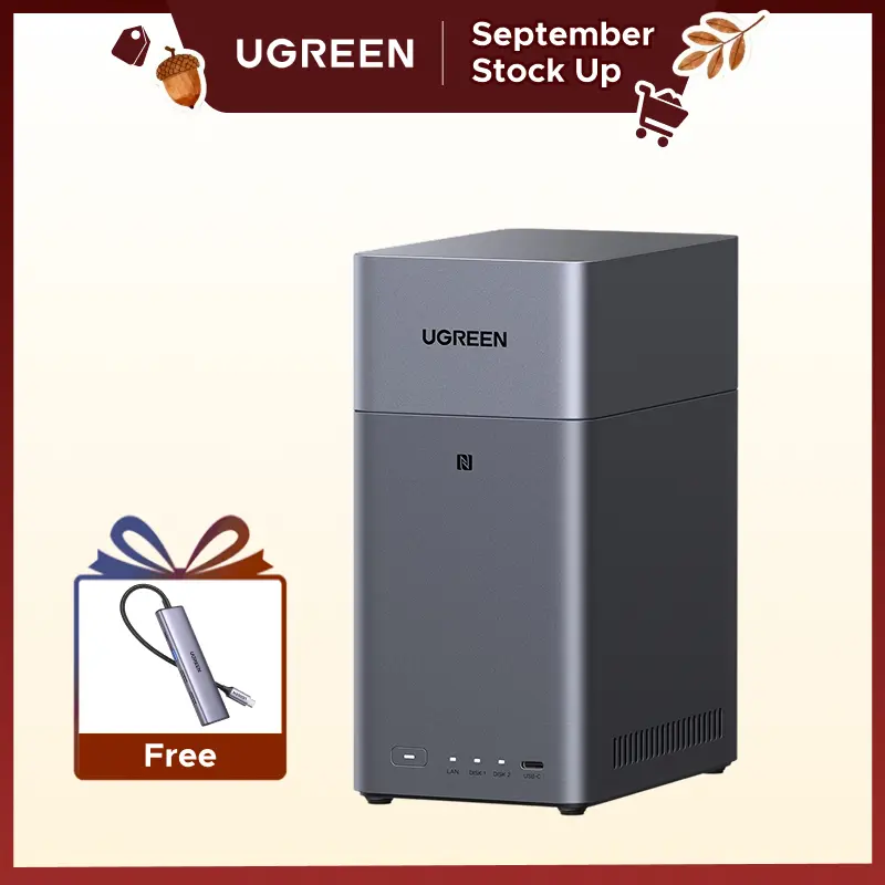 UGREEN DH2300 2-Bay Desktop NAS (Diskless) for Beginners, 4GB RAM, Phone Backup AI Album, Private Cloud-Remote Access, File Sharing, Multi-Device Backup, Home Entertainment, Batteries, Ethernet, Power Adapter, Plastic Construction,tiktokshopstockup