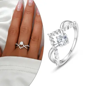 Delicate Twist Synthetic Moissanite cluster engagement Ring ｜0.5CT Lab-Created Center Stone solitaire Ring in S925 Sterling Silver, Perfect Gift and everyday wear