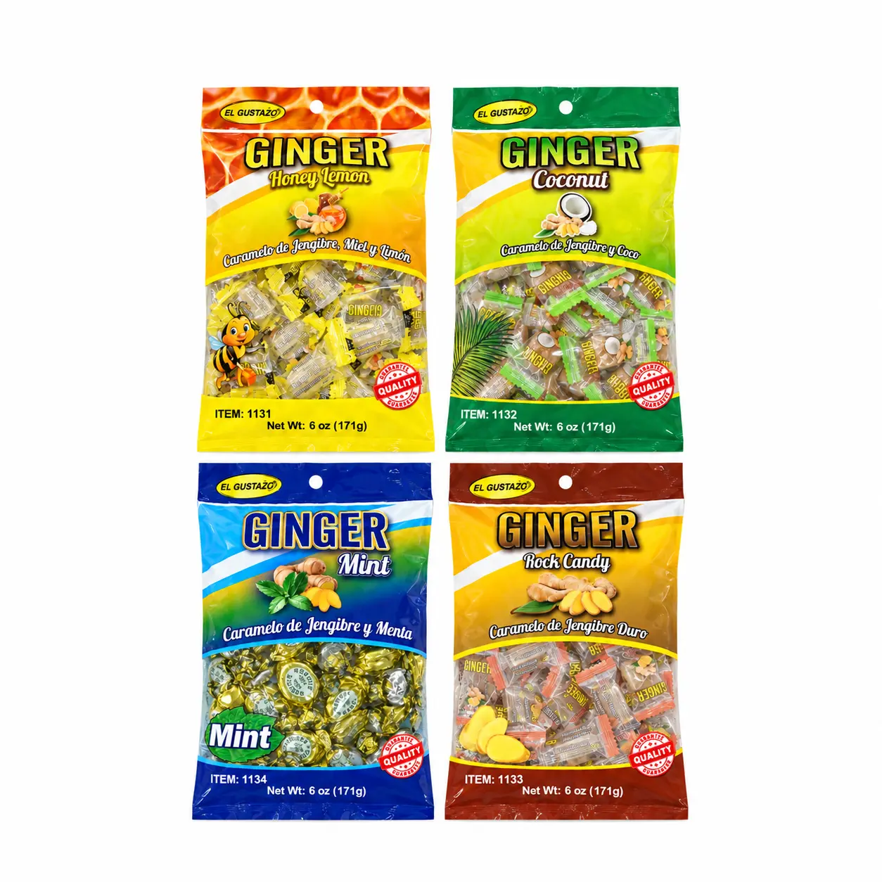 El Gustazo Ginger Candy – Lemon, Coconut, Mint & Rock Candy | Caramelos de Jengibre | 3-Pack or Variety Pack