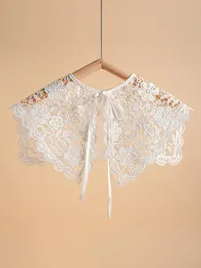 Women's Solid Color Lace Trim Open Front Crop Top, Casual Elegant Shawl for Daily Wear, Fashion Accessories for Women & Girls, Shirts