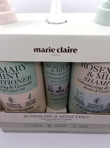 Marie Claire Paris Rosemary & Mint Volumizing Shampoo and Conditioner Trio Set, 33.81 fl oz Each with Biotin & Castor Oil & 8.12 fl oz Hair Oil Treatment