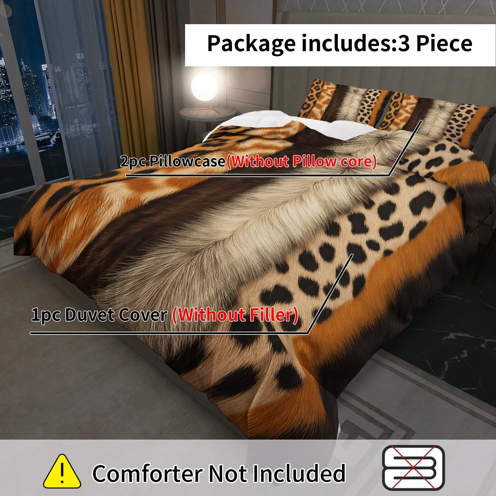 3-Piece Down Duvet Cover Set, 1 Down Duvet + 2 Pillowcases (Without Filling), Animal Leopard Stripe Fur Theme, Carnival Bedding Set, Wild Charm Suitable for Decorating Bedrooms, Living Rooms, Hotels, Inns