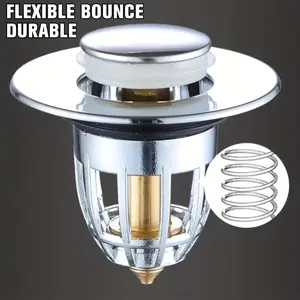 1pc Bathroom Sink Plug Stopper, Wash Basin Core Bounce Up Drain Filter, Shower Sink Filter Plug Drain Protector, Kitchen Bathtub Stopper, Copper Core Model Filter, Shower Bath Tool