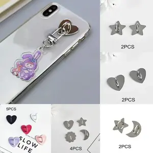 Moon & Star Metal Phone Charm Holder, Self-Adhesive Phone Finger Ring, Cute Heart DIY Phone Decoration, Portable Phone Chain, Stylish Phone Accessories