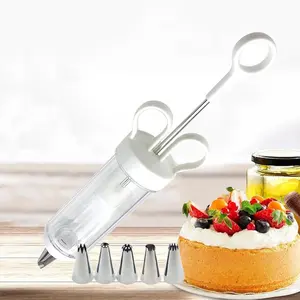 Dessert Syringe Decorating Gun, Frosting Piping Kit, with 6 Stainless Steel Piping Tips, Suitable for Cake Biscuit Decorating Kitchen Baking, Piping Bags and Tips Set