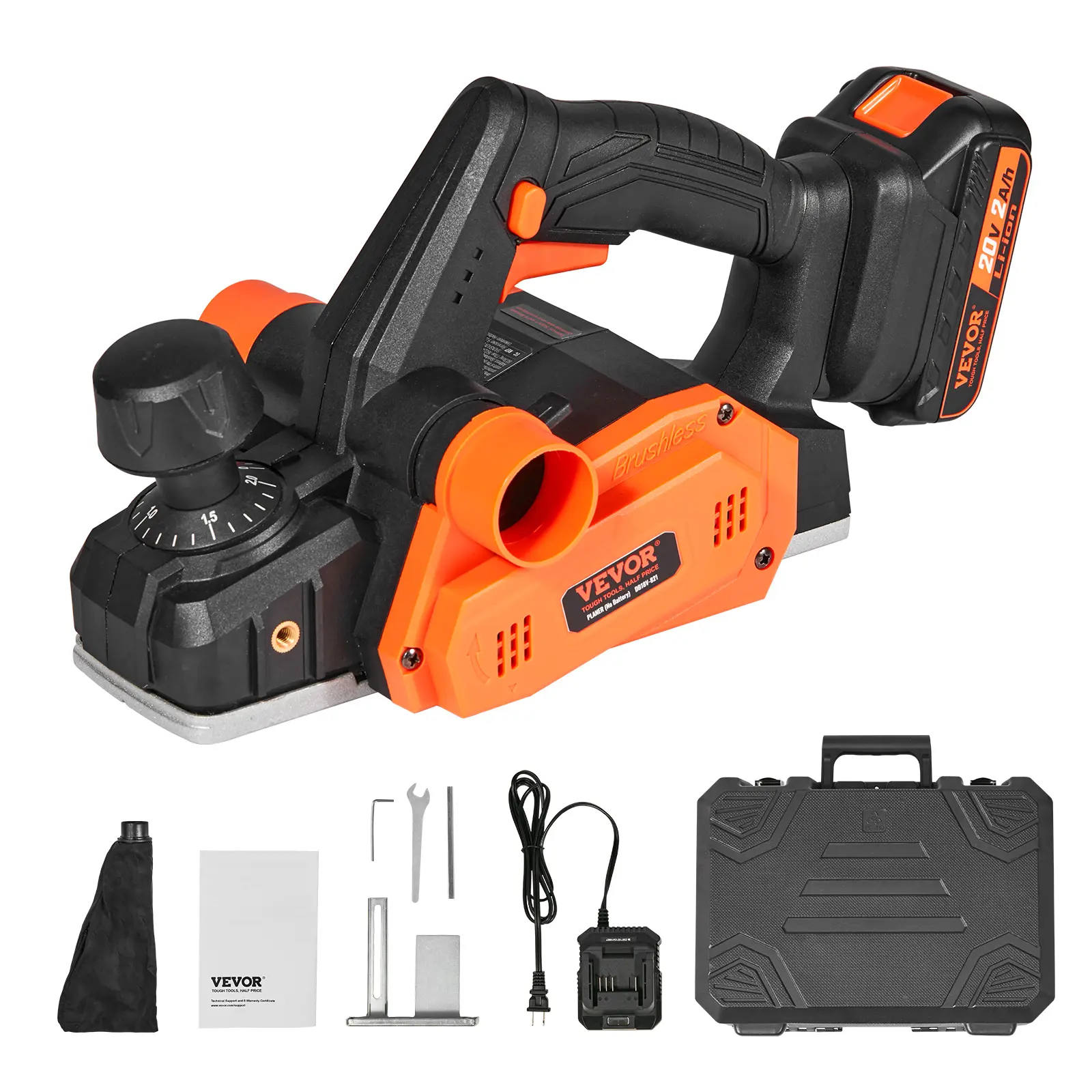 VEVOR Cordless Electric Hand Planer with HSS Blades and Dual Side Dust Outlet, 3-1/4" Width, 16000 RPM Handheld Wood Planer for Woodworking Surface Smoothing