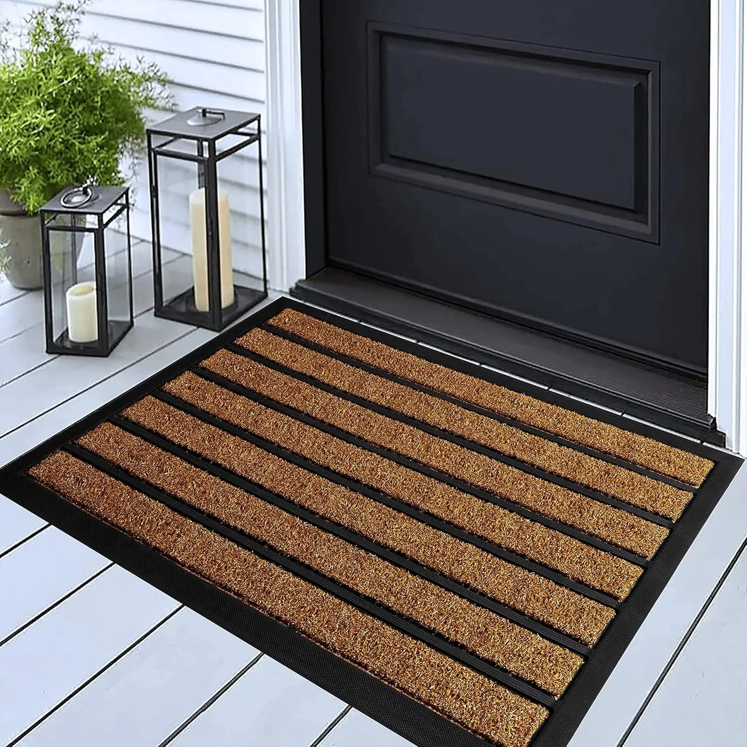 ubdyo Extra Durable Outdoor Door Mat 30" x 17", Dirt Trapping Welcome Mat, Non-Slip Natural Rubber Backing, Low Profile Indoor Outdoor Entrance Rug, Stain & Fade Resistant Brown Doormat for Front Door, Porch, Entryway