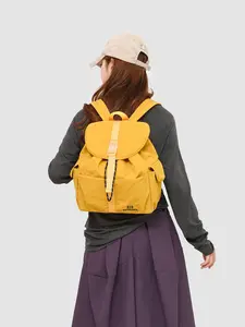 New Vintage Minimalist Casual Yellow Backpack Drawstring Buckle Large Capacity Backpack Perfect for Daily Commuting, Campus Life, and Light Outdoor Activities, Lightweight Daily Backpack