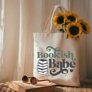 Bookish Babe Tote Bag Cotton Canvas Retro Library Bag for Readers