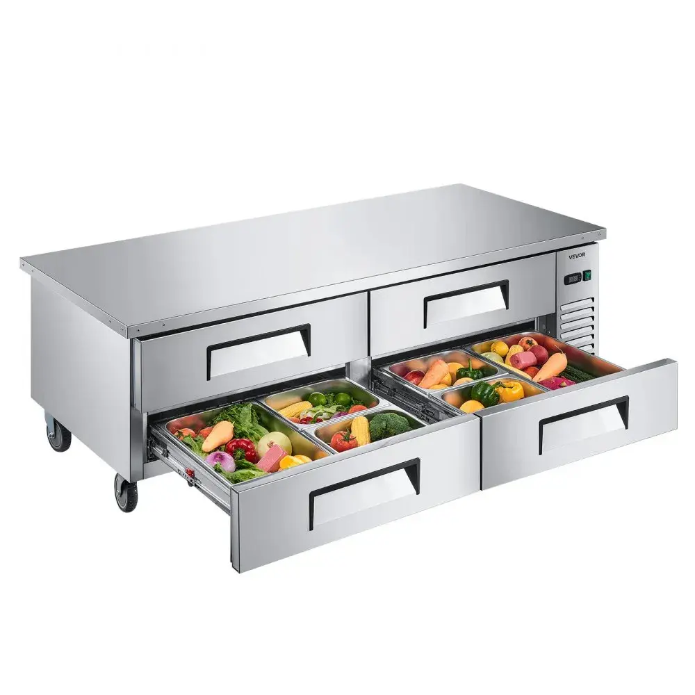 Chef Base Refrigerator, 72" W Commercial Chef Bases Worktop Refrigerators, 4-Drawer Under Counter Fridge with 12 Pans Stainless Steel, Heavy-Duty Refrigerated Base, Invisible Door Handle
