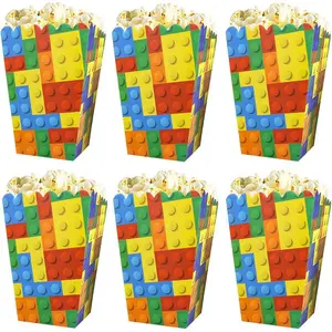 6/12/18pcs Building Block Popcorn Boxes Happy Birthday Party Kids Boys Favors Candy Box Popcorn Boxe Decorations Events Supplies