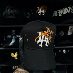 1:1Thirty One Hats El Mago Yellow Adjustable Snapback Cap with Orange Logo and Stars Design G5 Black Baseball Hat