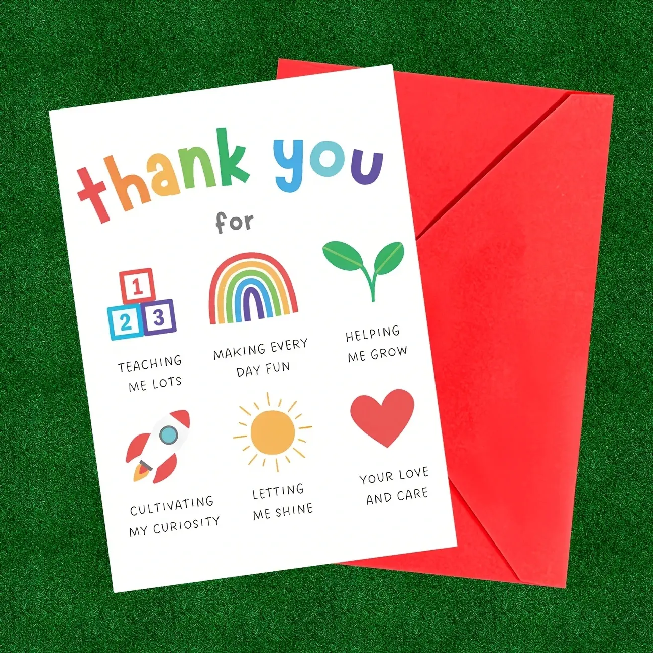 Unique Teacher Thank You Card, Colorful Cartoon Design, High-Quality Paper, Perfect Gift for Birthday & Special Events, Durable Card, Teacher Appreciation Card