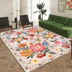 Floral Pattern Rug, Non-slip Washable Floor Mat, Soft Decorative Area Rug, Cozy Space Home Decor for Living Room & Bedroom, Flower Pattern Rugs