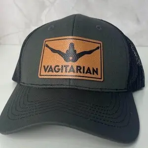 Vagatarian Leather Patch Hat – Funny Dirty Humor Trucker Cap, Bold Adult Joke Hat, Gag Gift for Men and Women
