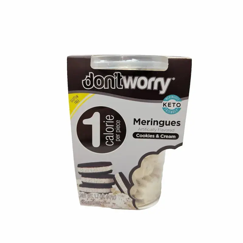 don'tworry Meringues Cookies & Cream Flavor 1.7 Ounce Plastic Container