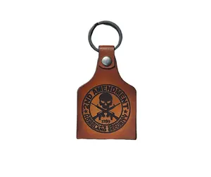Second Amendment Laser Engraved Double Sided Leather Keychain with Skull & Rifle Design Made-to-Order in USA American Craftsmanship