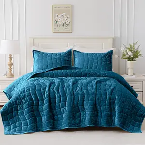 【SummerVibes】DOWNCOOL Luxury Velvet Quilt Set, 3pcs Lightweight soft Velvet Comforter for All Season, Luxurious Oversized Bedspread Coverlet Quilted Bedding Set,  with 2 Pillow Shams，Elegant Gift forElegant Gift for Holidays#tiktokshopmemorialday