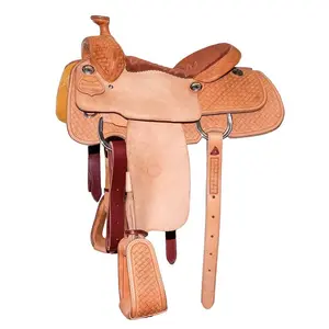 South Texas Tack Half Big Weave Tool Half Natural Rough Out Calf Roping Saddle