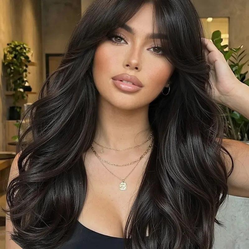 Women's Bangs Wave Curl Wig, High Temperature Fiber Synthetic Hair, Daily Wear Heat Resistant False Hair, Suitable for Women, Machine Made Wig, Loose Wave Wigs, With Bangs Wig